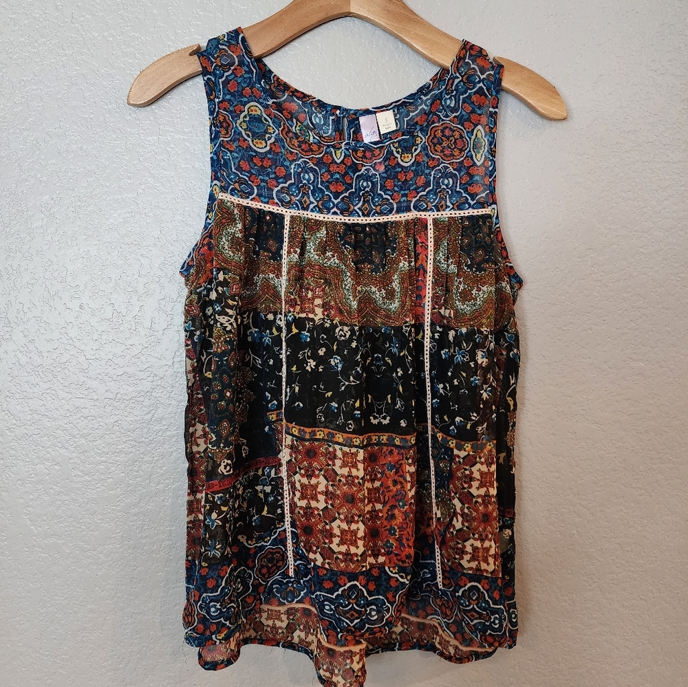 Francesca's Collection Floral Sheer Boho Top